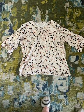 Amazon Women’s Cream Blouse with Black and Rust Dot Print